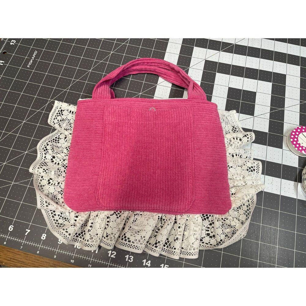 Handmade Pink Corduroy Lace Trim Book Sleeve | Journal Bag | Cottagecore Gift